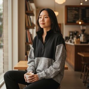 SO Snap Up Colorblock Perfect Pullover Sweatshirt in Black and Gray